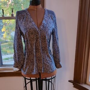 Joie Navy and Cream Floral Blouse